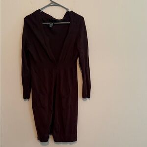 BCBGMaxAzria Long Sleeve V-Neck Knit Dress in Plum